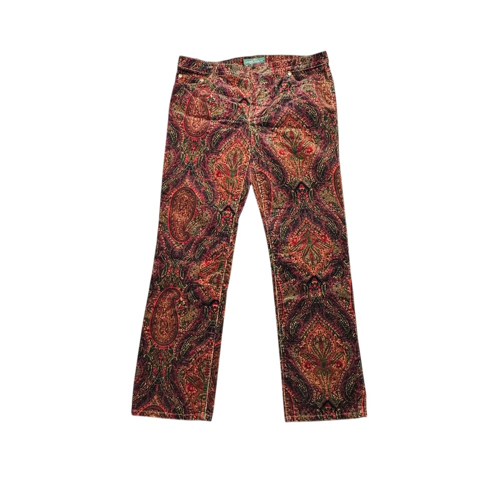 VTG Y2K Lauren Ralph Lauren Paisley Corduroy Straight Leg‎ Pants Sz 14 Stretch